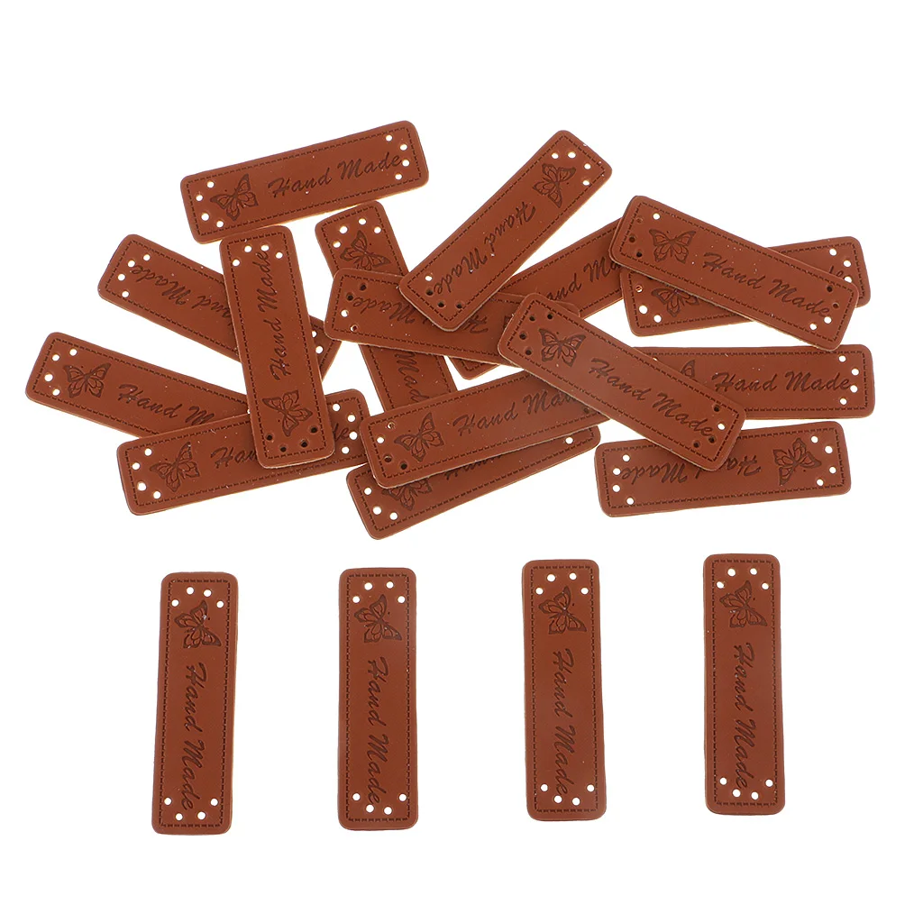 40 Pieces Vintage PU Leather Retro Brown Synthetic Handmade Label Tags DIY Sew Craft Patch