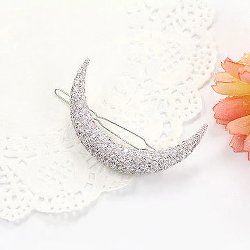 

Women Crystal Moon Rhinestone Hair Clip Bang Clips Headdress Hairpin Clamps Hair Accessoreis JIU55