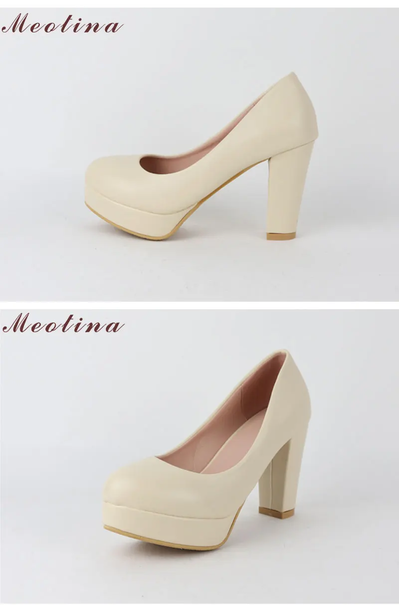 Meotina/Женская обувь Туфли-лодочки на платформе и высоком каблуке Повседневная Осенняя обувь на толстом высоком каблуке; большие размеры 34-43 цвет бежевый, белый, розовый; zapatos mujer
