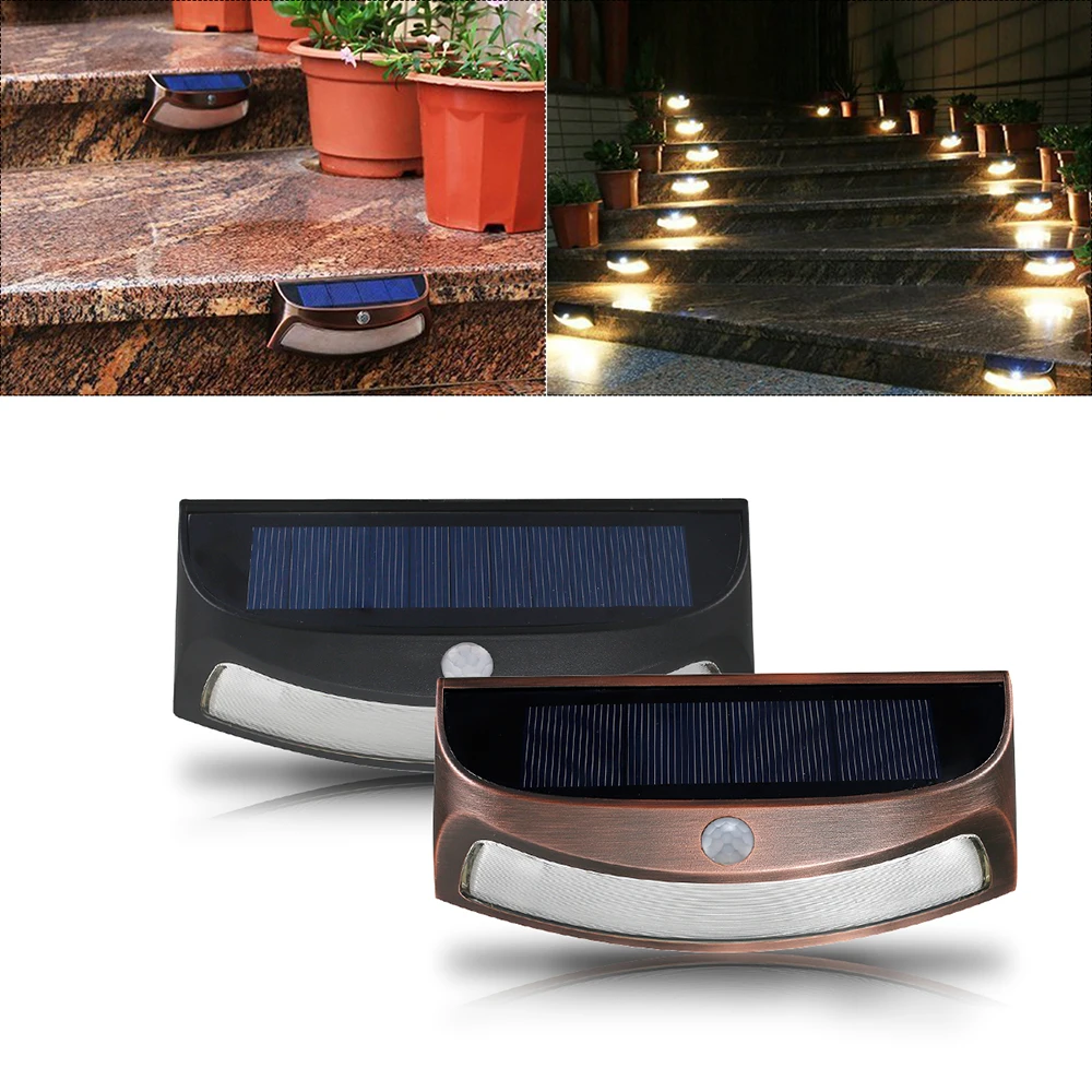 

Solar Power Light Motion Detection 8 LED Waterproof Outdoor Smiling Wall Light Wireless Security Step Night Lamp for Stair Wall