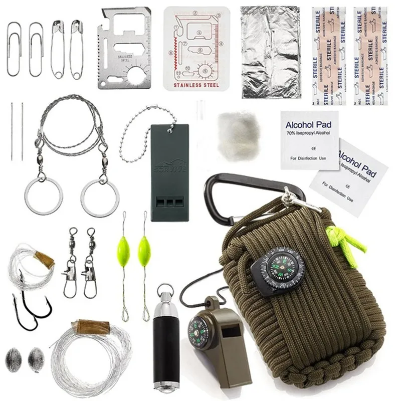 

29 In 1 Outdoor Emergency Equipment SOS Kit Paracord First Aid Box Supplies Field Self-help Box For Camping Travel Fishing Kit