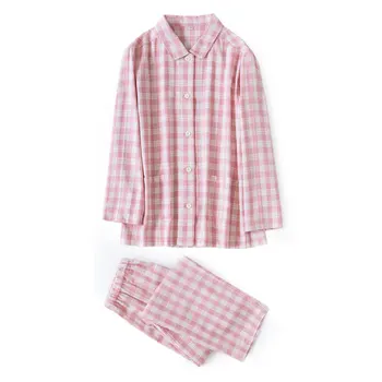 

Cute Plaid 100% Brushed Cotton Pajama Sets Women Sleepwear Winter 2 Pcs Night Shirts + Pants Men Pyjama Suit Couple Pijama Mujer