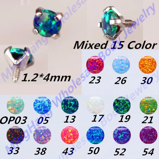

Surgical Steel Opal Stone Dermal Anchor Replacement Tops Head for Internally Threaded Lip Piercing Body Jewelry Mixed 15 Color