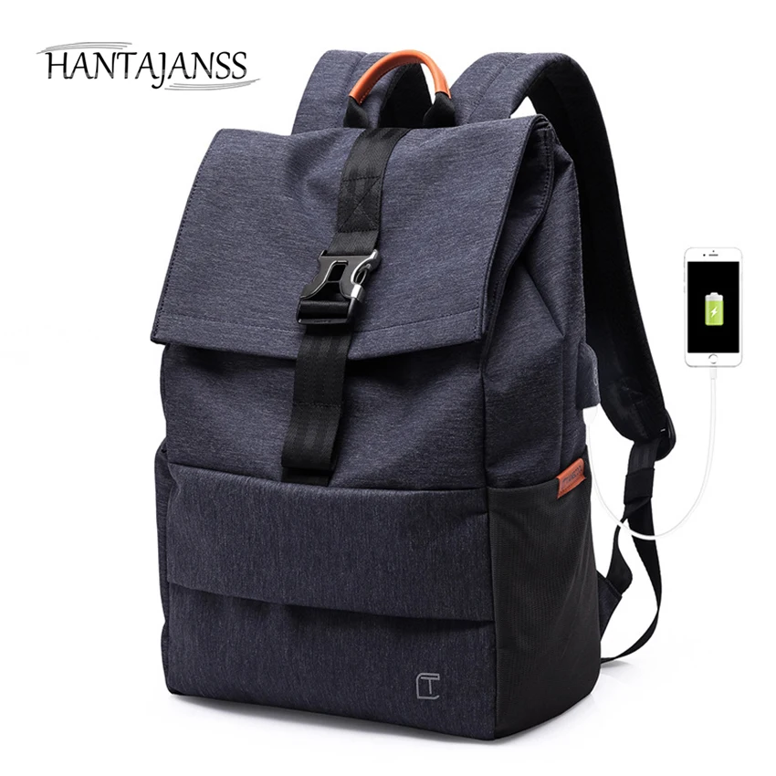 

HANTAJANSS New Fashion luxury Men backpack USB charging laptop backpacks Teenagers school bag Travel Back bags Oxford knapsack