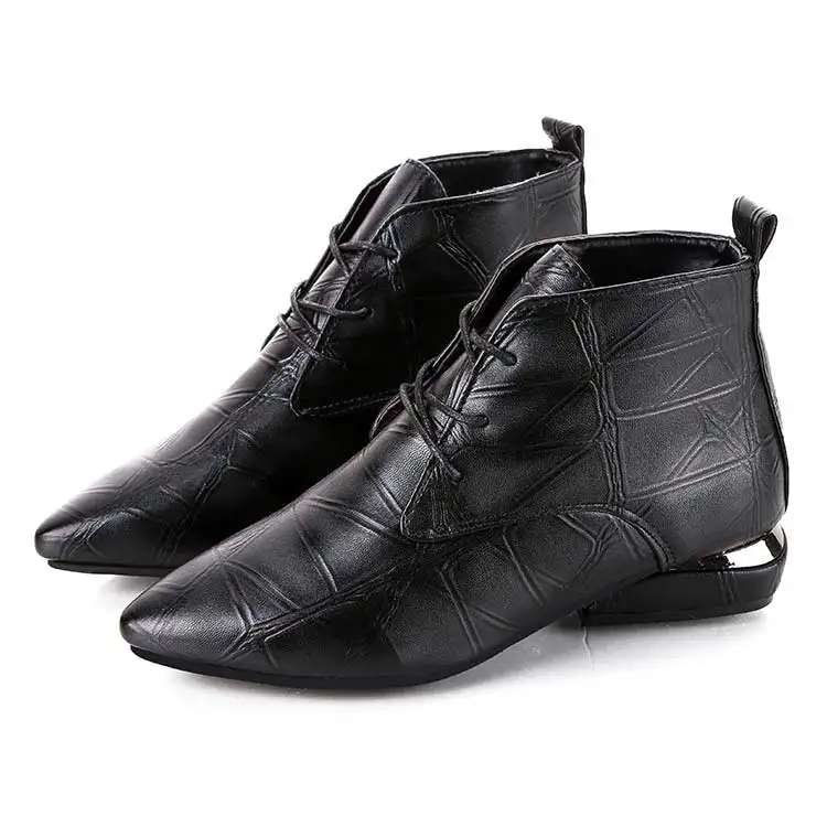 Shoes women boots 2019 fashion solid lace-up PU leather ankle boots women shoes square heel boots women sneakers casual shoes (19)