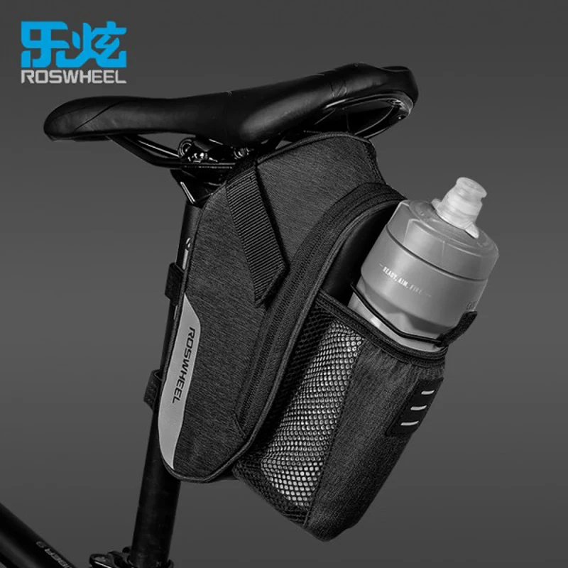 

ROSWHEEL Rainproof Water Bottle Bicycle Seat Bags With Light Reflective MTB Mountain Road Tail Rear Bike Bags Pouch With Lights
