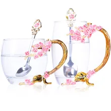 Эмаль цвет Чай Кофе чашки трусы для девочек с рисунком сливового цветка с Чай чашка подарок матери кружка Эко-дружественных европейских Романтика стакан из прозрачного стекла F2