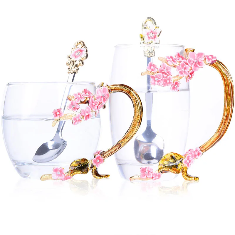 Enamel Color Tea Coffee Cup Plum Flower Teacup Mother's Gift Mug Eco