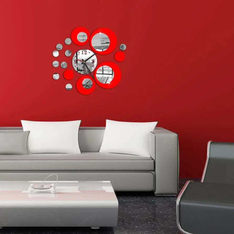 Мода красный круг вокруг 3D стены наклейка для стены в виде часов DIY книги по искусству украшения дома august10 - Цвет: MQY18081017587001