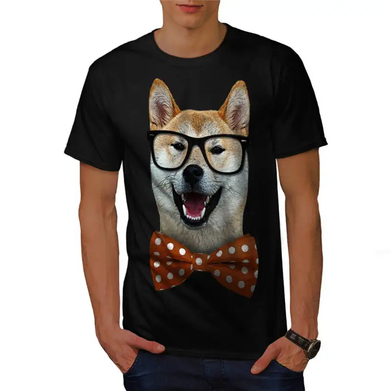 Custom T Shirts Online Premium O-Neck  Smart Shiba Inu Dog Sharp Short-Sleeve Mens Tee Shirts