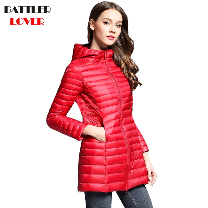 Winter Women Ultra Light Down Jacket 90% Duck Down Hooded Long Jackets Long Sleeve Warm Coat Women Parka Female Portabl Outwear