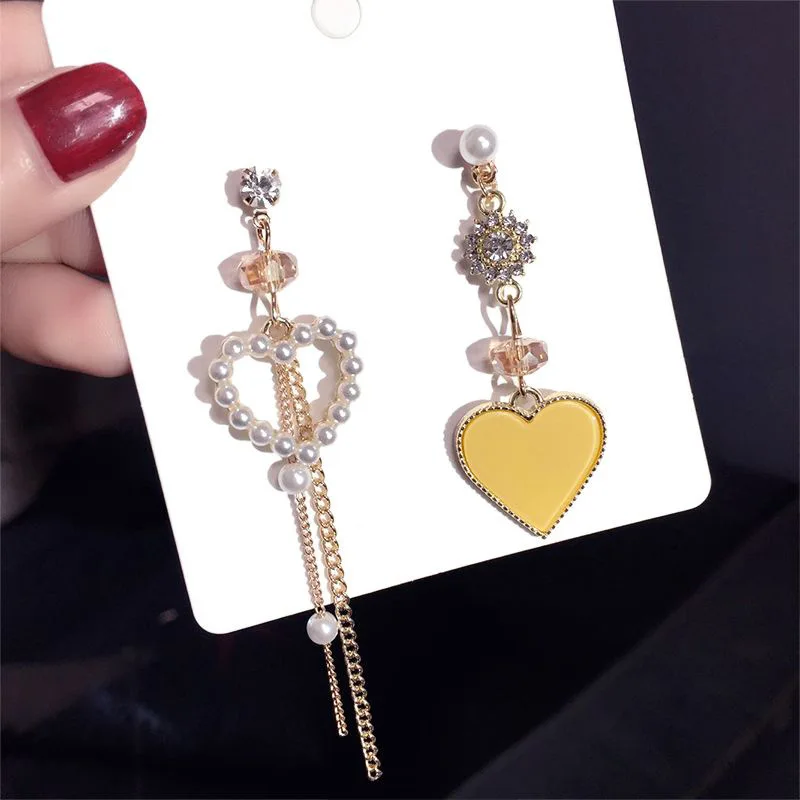 

2019 Classic Pop Pearl Love Pendant Earrings New Asymmetric Love Pearl Long Tassel Earrings Women Wear Jewelry