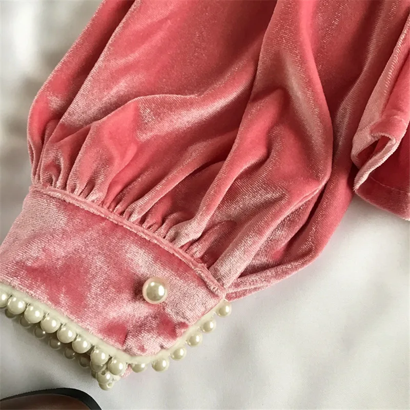 Neploe бархатная женская блузка искусственный жемчуг бисер модные Blusas весенние летние резинка на талии винтажные Изящные шикарные рубашки 69485
