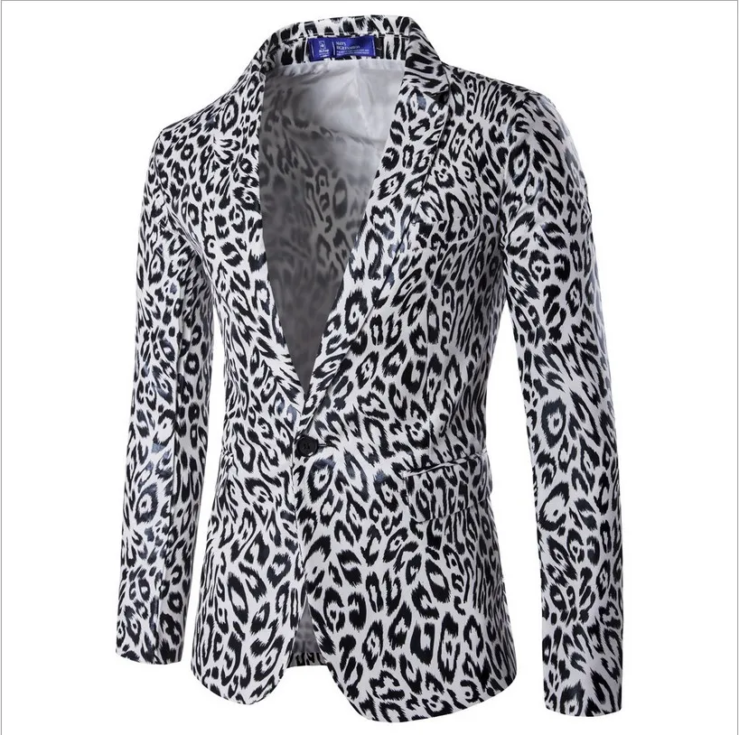 

Mens Slim Fit Dress Blazer Leopard Printed Suit Jacket Wedding Stage Costumes for Singers Male Outerwear Men's Coat clothing