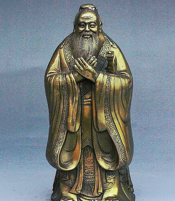 

7" Chinese Bronze Confucian School Thinker Politician Educators Confucius statue