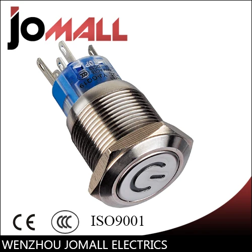 

GQ19F-11DZP 19mm 1NO 1NC Latching LED light Luminous power logo metal push button switch with flat round