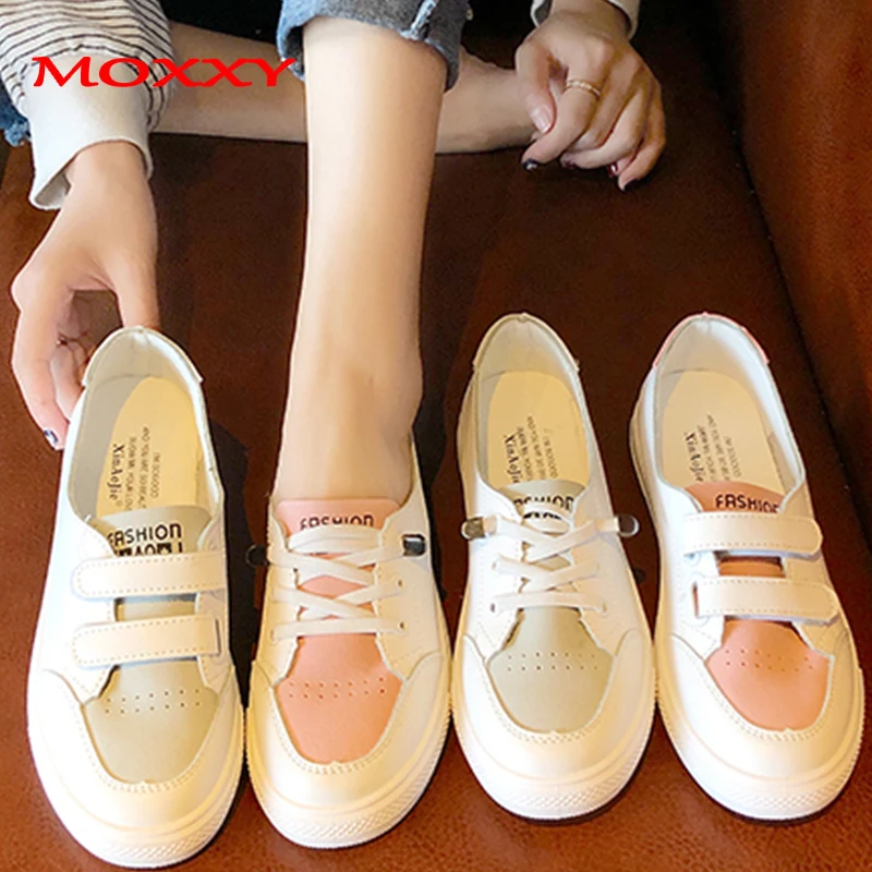 

2019 New Women's Caual Shoes Woman Light Flat PU Leather White Shoes Comfort Slip On Autumn Women Sneakers chaussures femme
