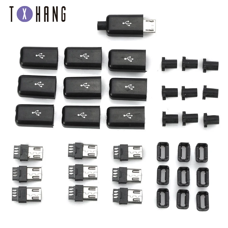10PCS/LOT Micro USB 5Pin Male connector plug Black welding Data OTG line interface DIY data cable accessories | Электронные