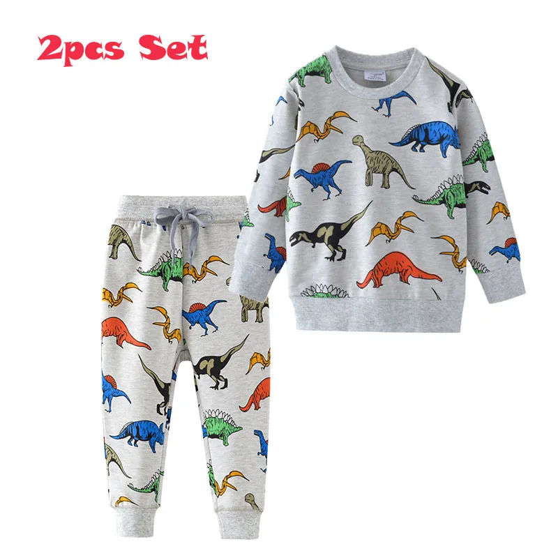 Jumping meter/комплекты одежды для мальчиков; хлопковый свитер с принтом динозавра; комплект одежды с длинными рукавами для девочек; Детский комплект с изображением животных; костюмы для мальчиков