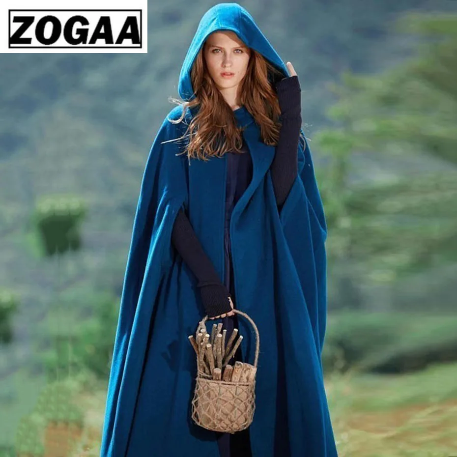 

ZOGAA Winter Women Cloak High Quality Designer Female Vintage Thick Hooded Floor-Length Medieval Long Cape with Hoods Overcoat