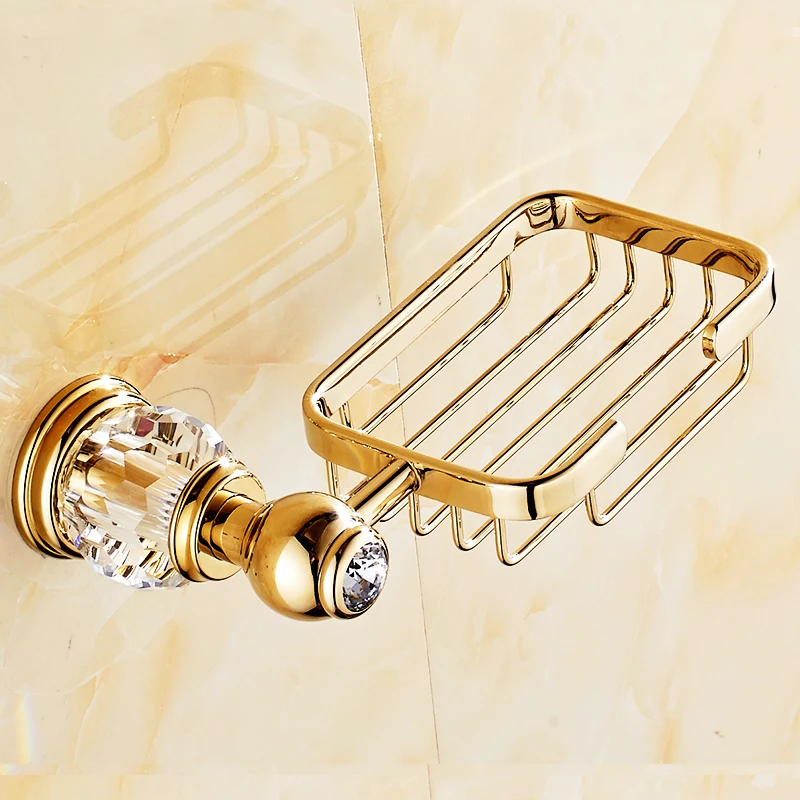Европейский Золотой набор аксессуаров для ванной комнаты, набор хрустальных аксессуаров для ванной комнаты, настенный латунный держатель для полотенец для ванной комнаты