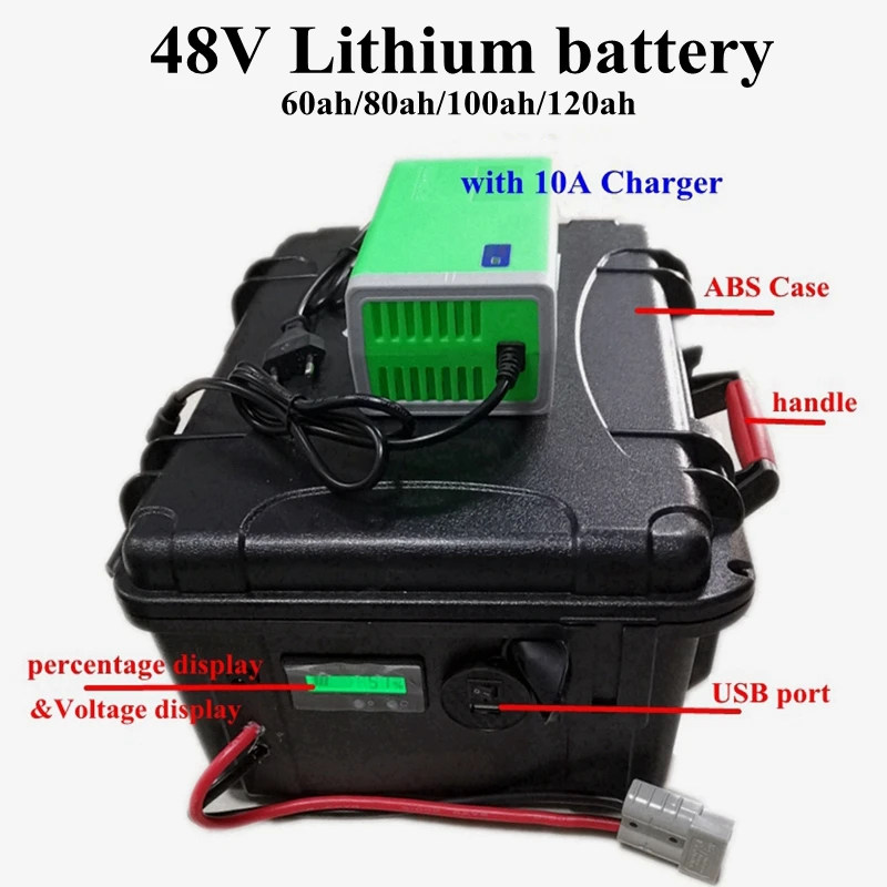

48V 60Ah 80ah 100ah 120ah Lithium li ion battery with percentage display for RV Caravan electric boat Solar system+10A Charger