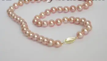 

Hot sale new Style >>>>>AAAA 7mm GENUINE AKOYA PINK SEA WATER PEARL NECKLACE 14KGP j5534
