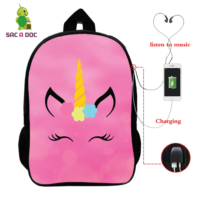 Рюкзак с единорогом Mochila Unicornio, рюкзак для ноутбука, рюкзак для подростков, женщин, мужчин, повседневный рюкзак с изображением Галактики, школьные сумки для путешествий, USB зарядка - Цвет: 5