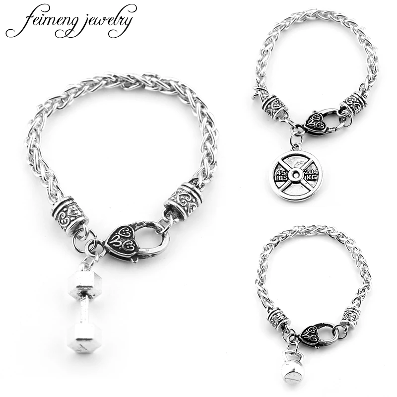 

Dumbbell Bracelet Bodybuilding Exercise Equipment Series Weight Plate Barbell Dumbbell Bangle Bracelets For Men Fitness Jewelry