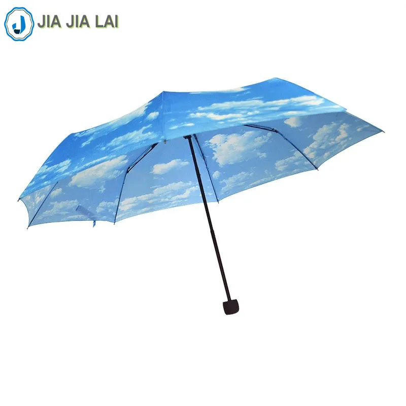 Rain Gear Non automatic Three Folding Umbrellas Blue sky and white