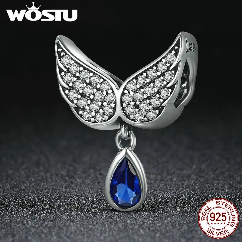 WOSTU, лидер продаж, настоящее 925 пробы, серебряные крылья ангела, перо, подвеска, шарм, подходит для женщин, браслет, amp, ожерелье, ювелирные изделия, FIC481