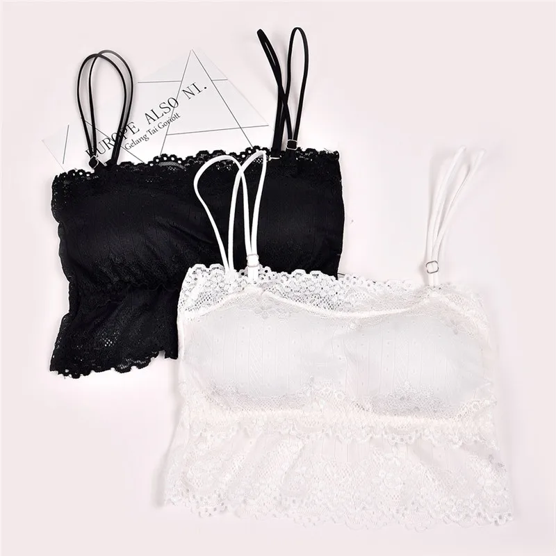 Fashion Women Lady Casual Lace Strap Bras Tube Tops Chest Wrap Bandeau Underwear Black White Adjustable Shoulder Strap Crop Top