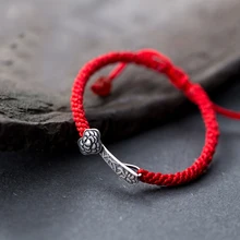 MloveAcc стерлингового серебра долголетия замок Lucky Red Rope браслет ручной работы для мужчин и женщин Этническая строка подарок дропшиппинг