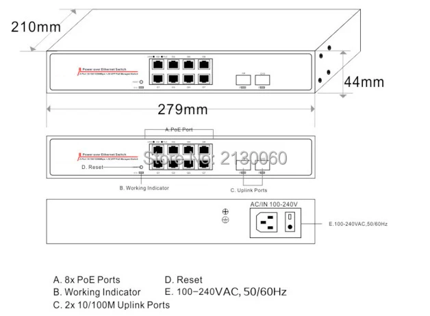 10-Порты и разъёмы 10/100 м коммутатор питания через Ethernet, 8 Порты и разъёмы POE, 2 Порты и разъёмы 10/100 M по восходящей линии, IEEE 802.3af/at, poe-выход 15,4 W