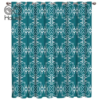 

COCOHouse Ethnic Retro Green Geometic Pattern Bohemia Window Treatments Curtains Valance Window Curtains Dark Curtain Rod