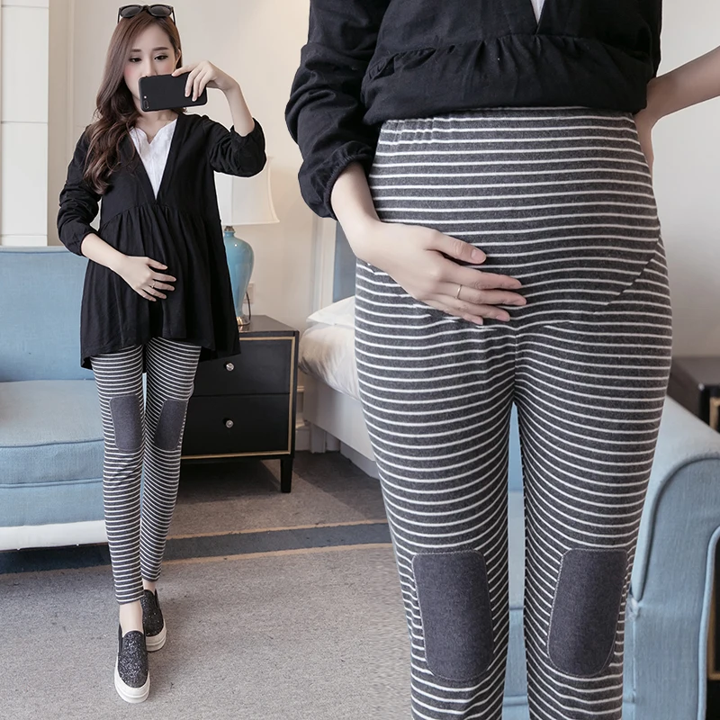 

Spring Fall Pregnancy Clothes Maternity Leggings Striped Pants Trousersor Pregnant Women Hight Waist Care Belly Plus Size