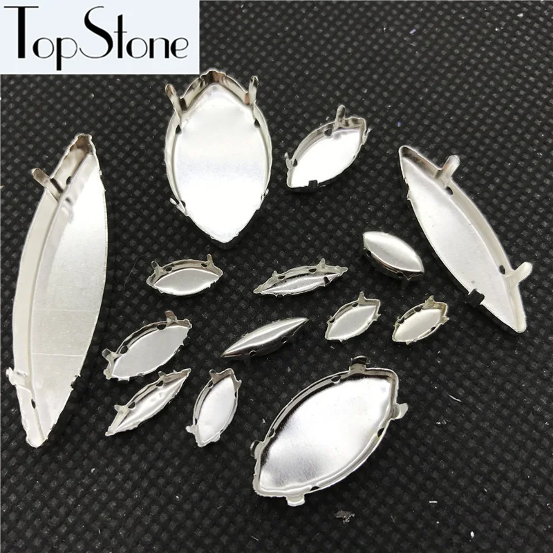 

All Sizes Navette Metal Claws Silver/Gold Color Sew On 4 Holes For Setting Horse Eye Fancy Stones Jewelry Beads 3x6mm~13x48mm