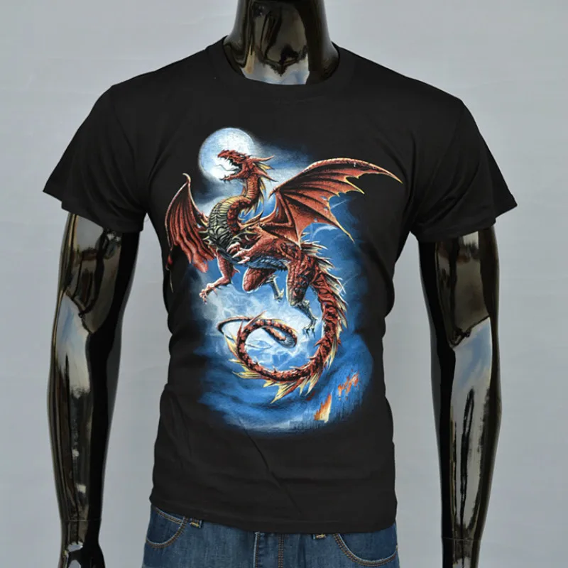 new 3 D printing Fire breathing dragon Men's short sleeve cotton T