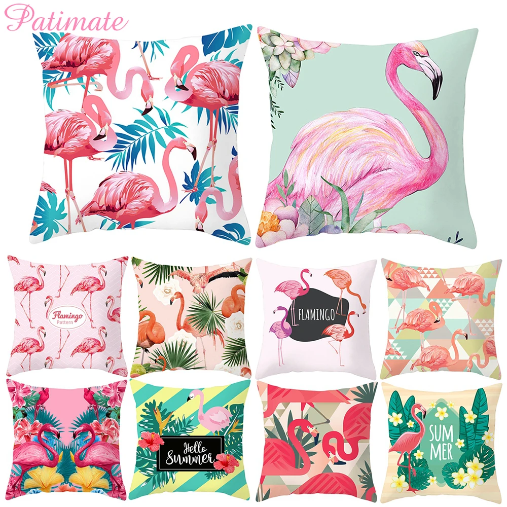 

PATIMATE 45x45cm Tropical Flamingo Pillow Case Jungle Safari Party Decor Home Hawaii Party Decorations Printed Cushion Cover