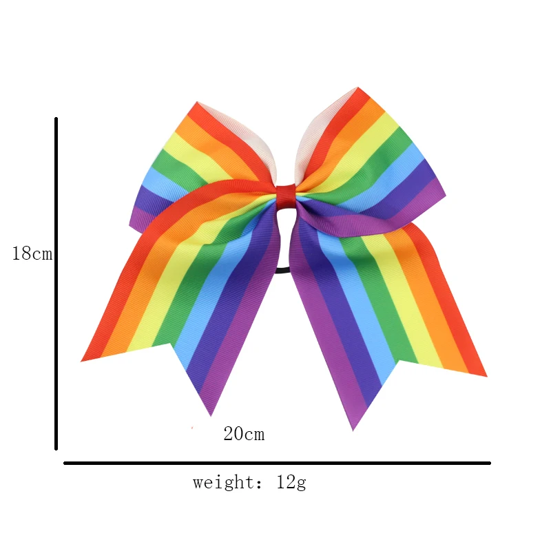 Large Colourful Boutique Rainbow Striped Bows Hair Elastics Hair Rubber Bands Kids Girls Hairbands Hair Accessory (3)