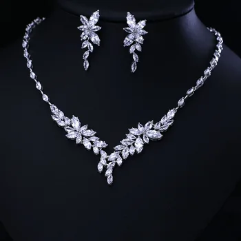 

LUXURY BEST QUALITY BRILLIANT CRYSTAL ZIRCON DROP EARRINGS AND NECKLACE DINNER JEWELRY SET WEDDING DRESS ACCESSARIES