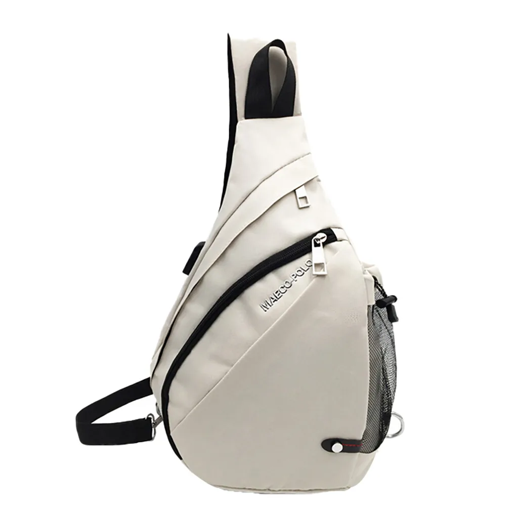 Мужская нагрудная сумка с боковым карманом для бутылки, Холщовая Сумка на плечо(интерфейс USB зарядка), большая сумка через плечо