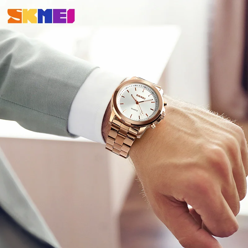 SKMEI Bluetooth Luxury Quartz Watch Men Stainless Steel Classic Business Waistwatches APP Reminder SOS Help Multifunction Watchs