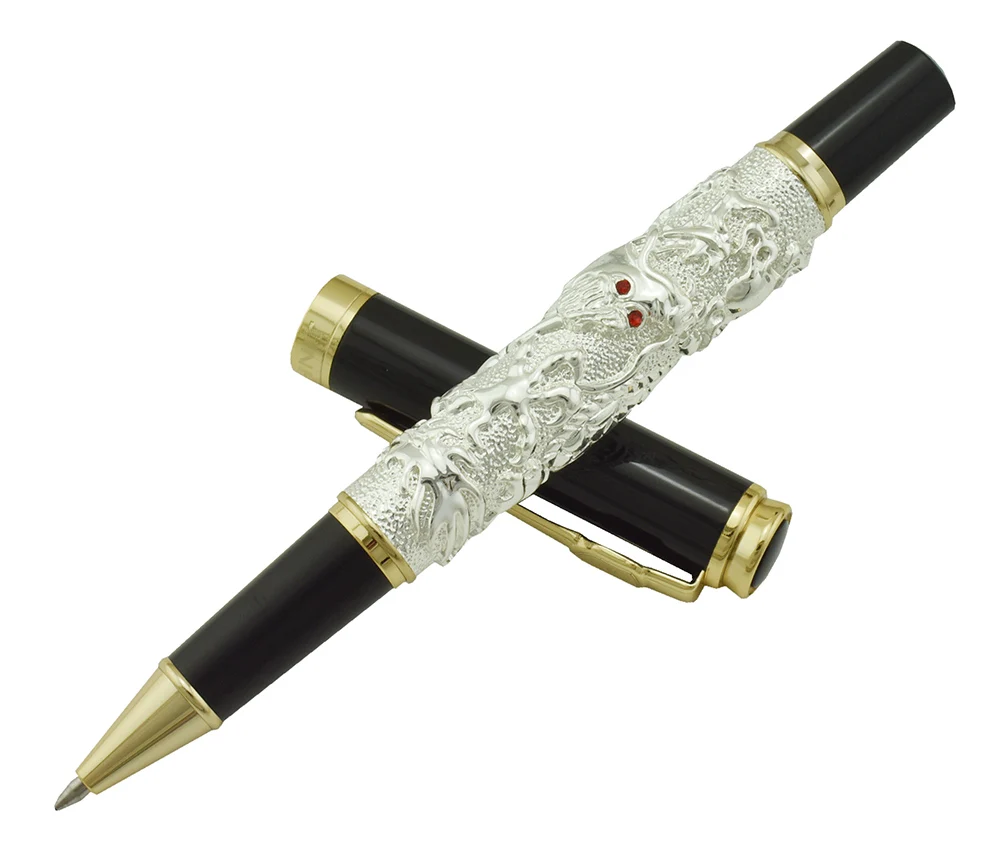 Jinhao винтажная Ручка-роллер с чернилами заправка на удачу, дракон резьба тяжелая ручка, благородный Серебряный Бизнес Офис Школьные принадлежности