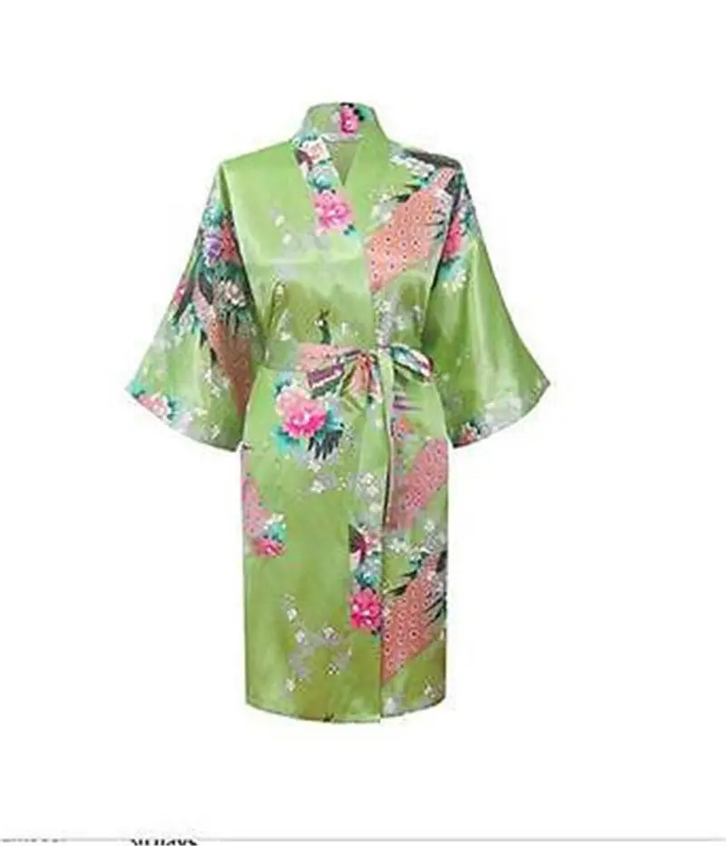 Шелковый халат женский атласное кимоно; наряд для женщин халаты с цветочным принтом подружек невесты длинное кимоно халат невесты шелковый халат - Цвет: Green