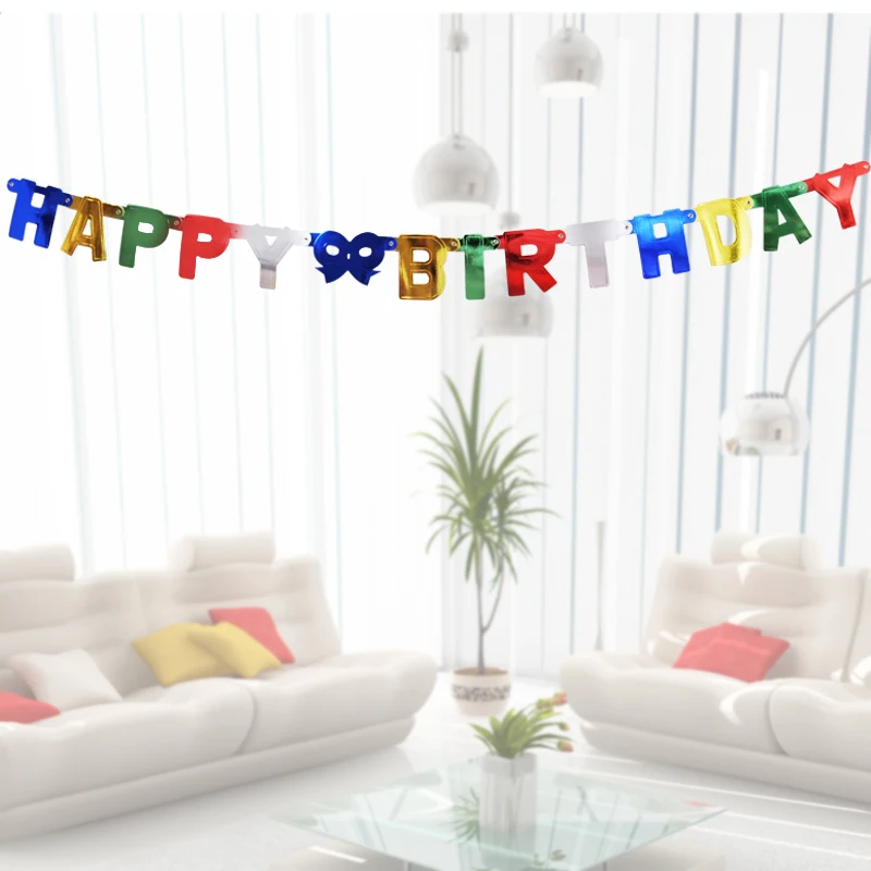 

1PC Happy Birthday Letter Banners Gold Foil Paper Party Decoration Props Hanging Garland Buntings mixed-color