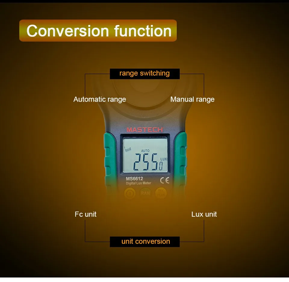 MS6612S Люксметр MASTECH бренд 200000 люксометр тест Spectra Авто Диапазон Высокая точность Цифровой Люксметр, фотометр