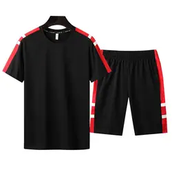 Мужской спортивный костюм летняя модная футболка из двух предметов + шорты мужской тонкий спортивный костюм 100% хлопок повседневные