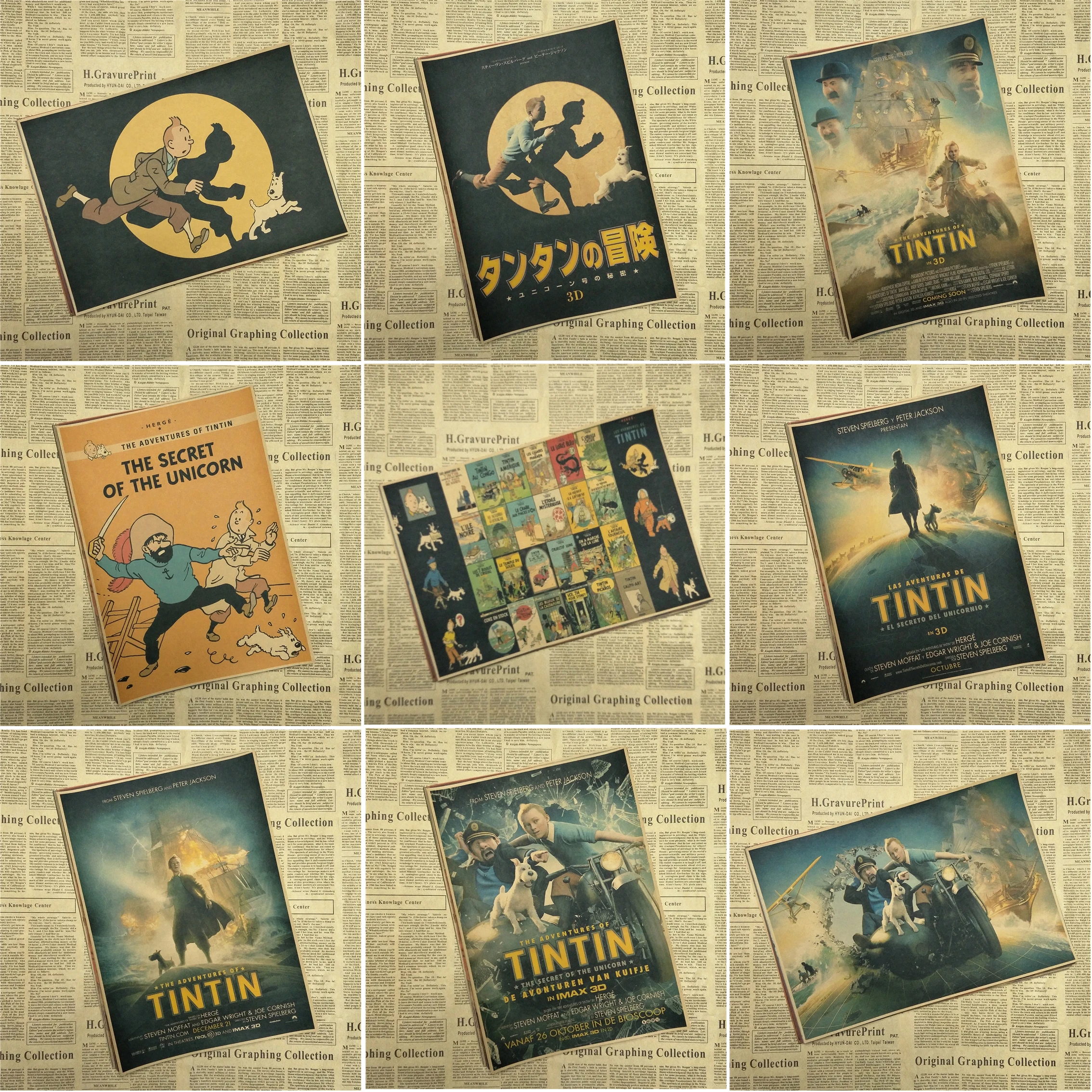 

The Adventures of Tintins:The Secret of the Unicorn Movie Kraft Paper Poster Dining Child Room Decorative Paintings