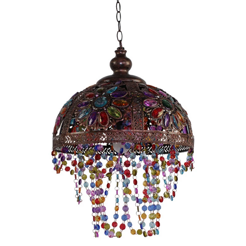 

HAIXIANG Creative Retro European Colorful Chandelier Petal Iron Lamp Living Room Bedroom Lamps Decoration Drop Lighting E14 LED